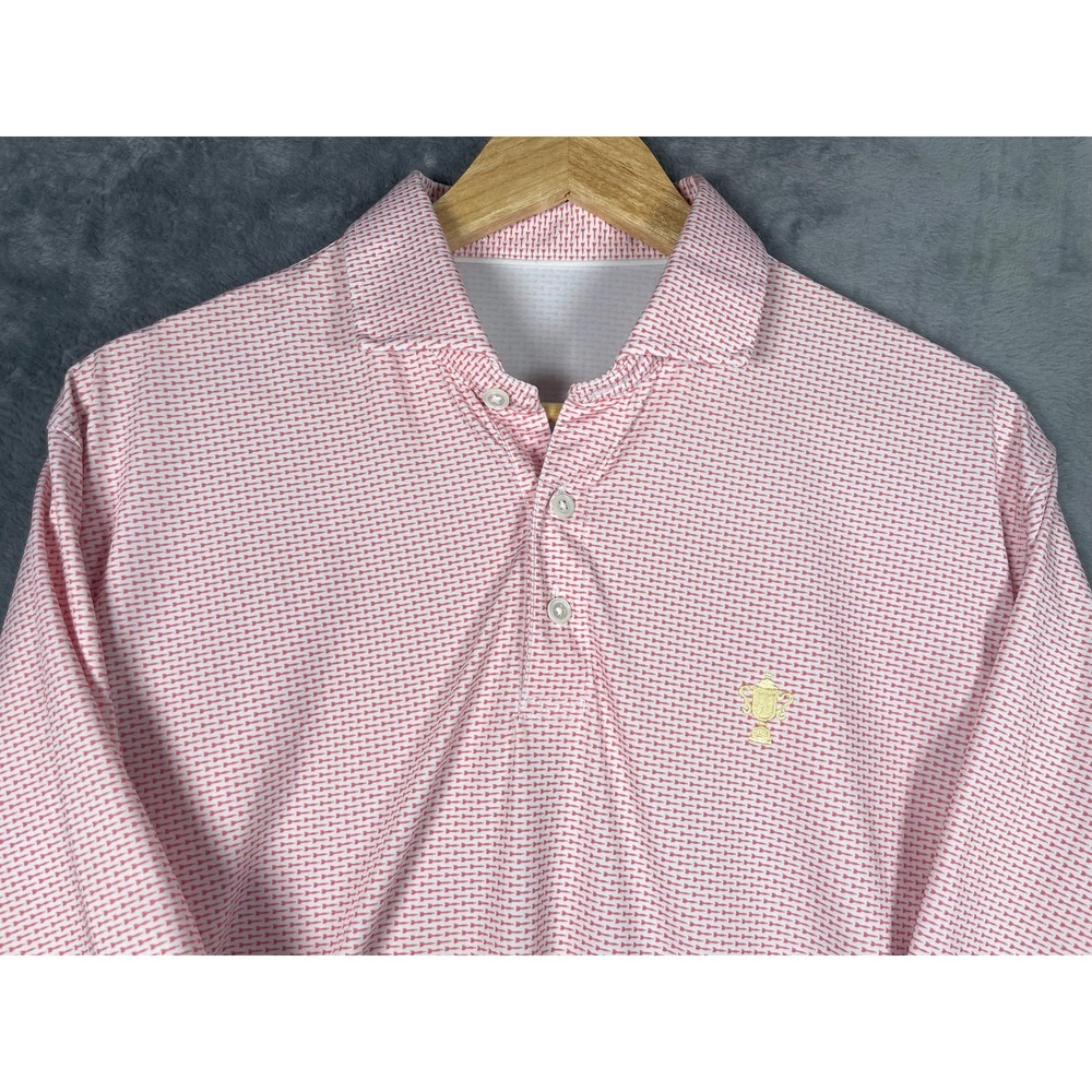 Holderness & Bourne Honors Course Golf Mens Large Polo Shirt Red White Pattern